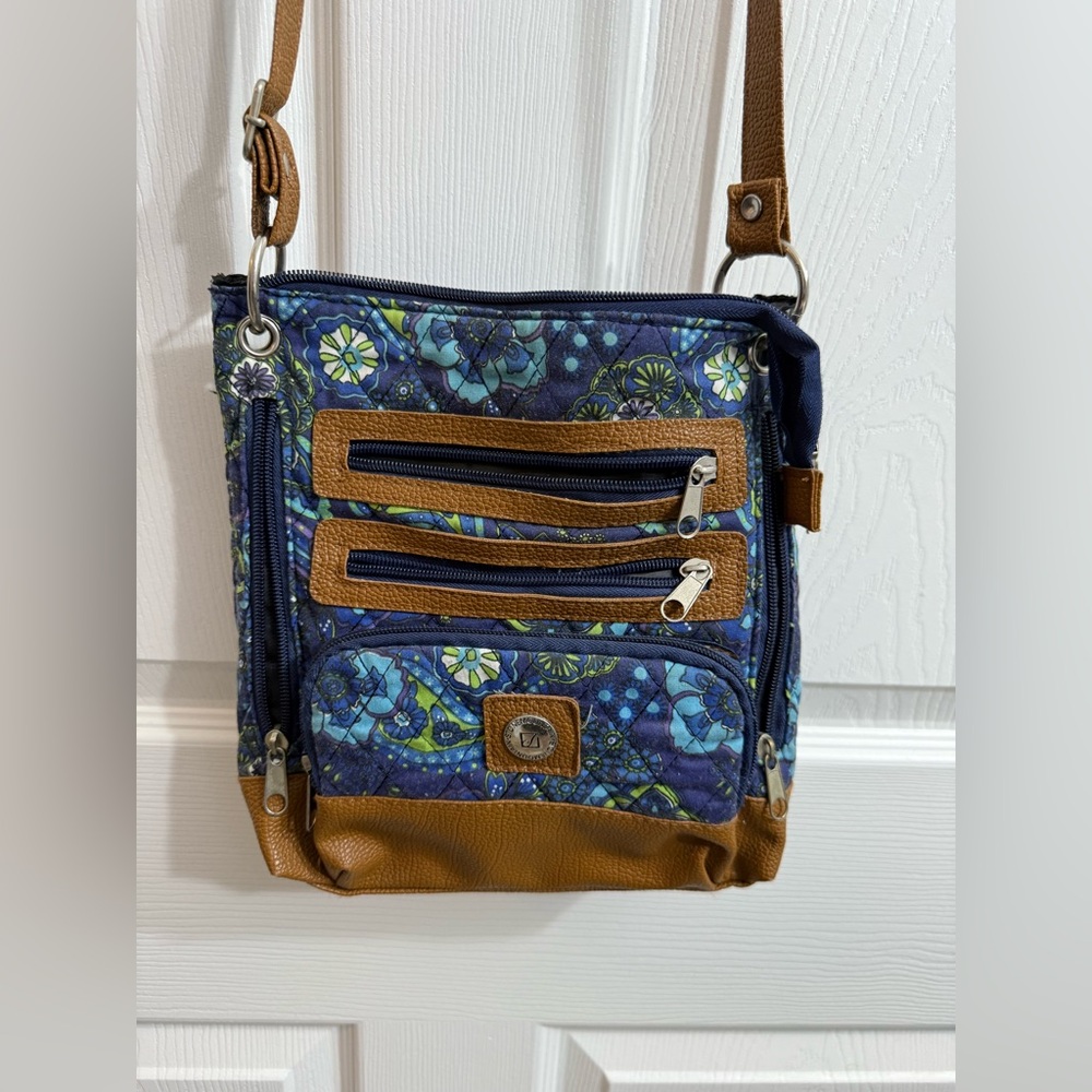 Stone Mountain Blue and Tan Floral Crossbody Bag